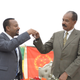 Ethiopia's Prime Minister Abiy Ahmed (L) and Eritrea's President Isaias Afwerki (R) attend the re-opening of the Eritrean embassy in the Ethiopian capital Addis Ababa, Ethiopia, in a brief ceremony 16 July 2018. The leaders declared their 'state of war' over one week ago and Isaias spent the weekend in Ethiopia. Eritrea reopened its embassy in Ethiopia 16 July in further evidence of a rapid thaw between two countries that a week ago ended two decades of military stalemate over a border war in which tens of thousands died.